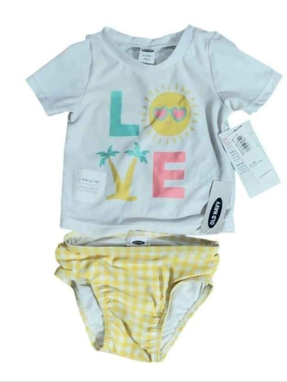 NWT Old Navy Rash Guard Swim Set -Yellow Gingham  sz 6-12M
